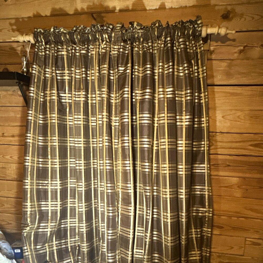 Chris Madden JCPenney Mystique Plaid Drapes 2 Panels Brown Gold Lined 54x84 VTG